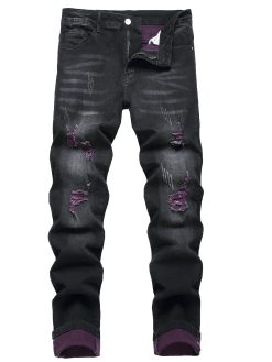 남성용 퍼플 리핑 슬림핏 스트레치 청바지 - 패셔너블하고 편안하며 다용도로 사용할 수 있는 데님 청바지 - 517